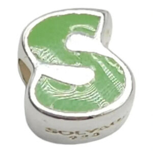 Solvar Sterling Silver Green Enamel Initial S Slide Charm Kids New Old Stock